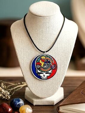 Artistic The Grateful Dead Head Hippy Trippy Dancing Bear On Harley Necklace